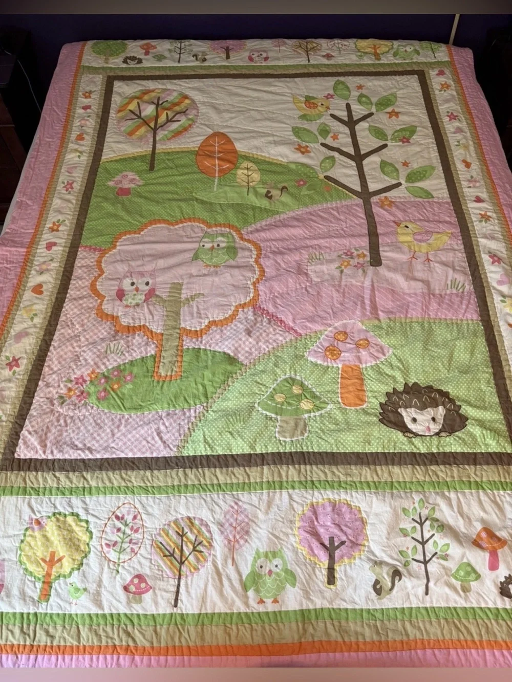 Circo Love N’ Nature Forest Friends Twin Size Quilt Pink Green Mushrooms Owl Y2K
